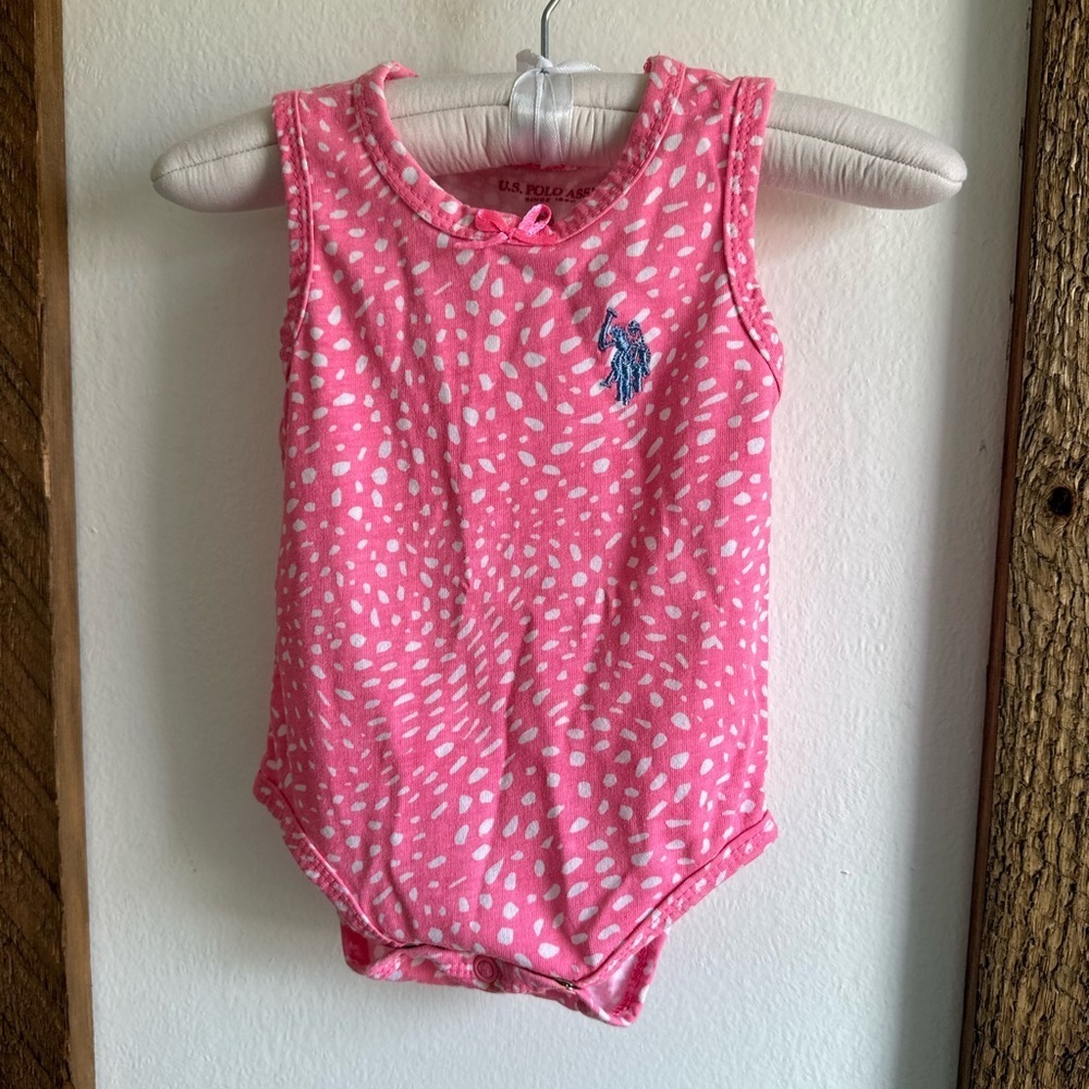 US Polo Assn Y2K Girl Vibrant Bodysuit Pink White & Blue embroidered logo 3-6m